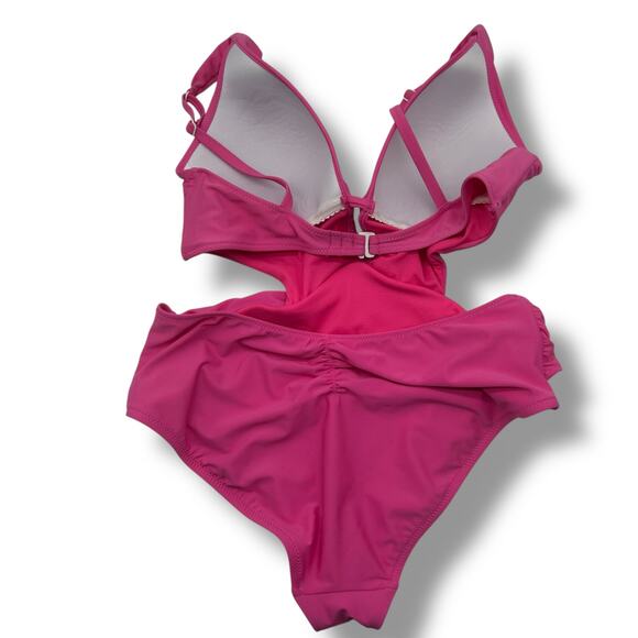 NEW Bar III Hot Pink One Piece Monokini Swimsuit Size Large Cut Out Beach Swim - Picture 5 of 9